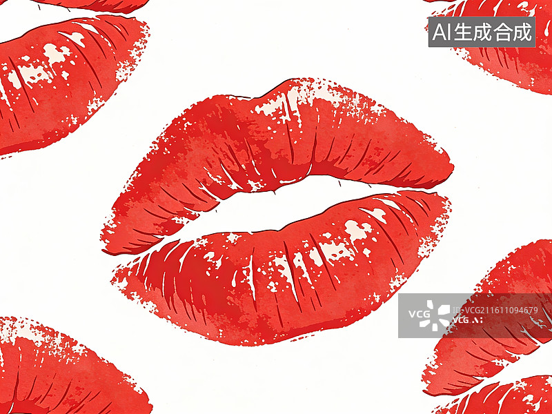 【AI数字艺术】红色唇印图案背景图片素材
