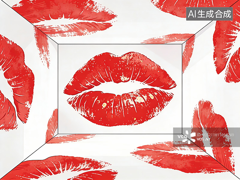 【AI数字艺术】红色唇印图案背景图片素材