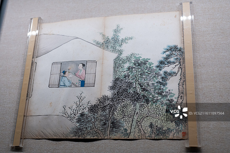 天津博物馆 清代后期人物画特展 清 孟毓梓 人物画册 ‌纸本设色‌ 庚辰年（1880）图片素材