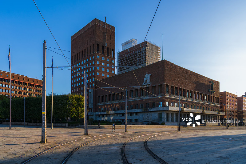 北欧，挪威Norway，首都奥斯陆市政厅Oslo rådhus每年诺贝尔和平奖颁奖典礼的举办地图片素材