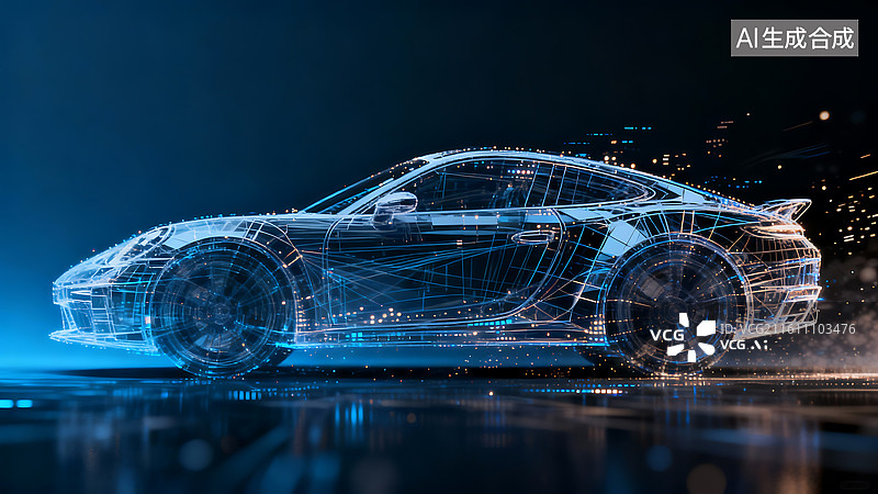 【AI数字艺术】动态线条和光点构成的抽象汽车背景图图片素材