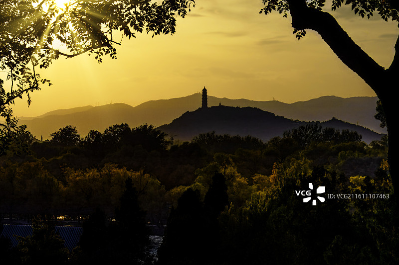 黄昏遥看玉泉山图片素材