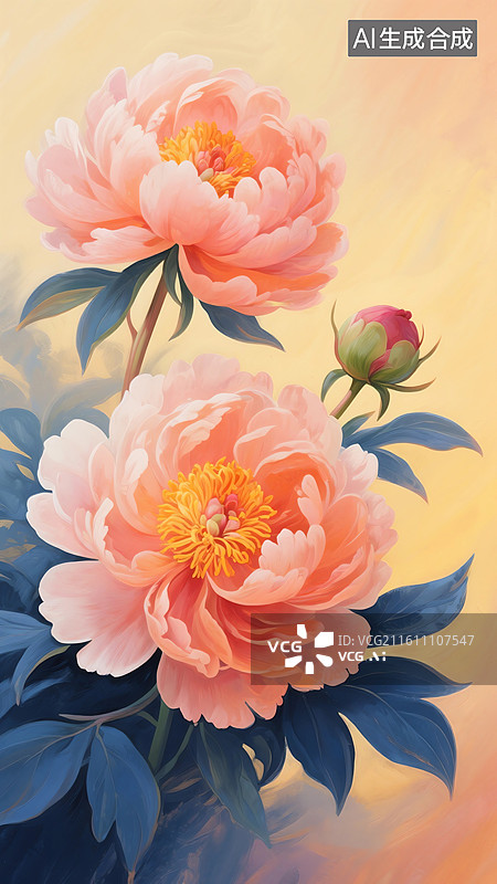 【AI数字艺术】油画风格牡丹插画图片素材