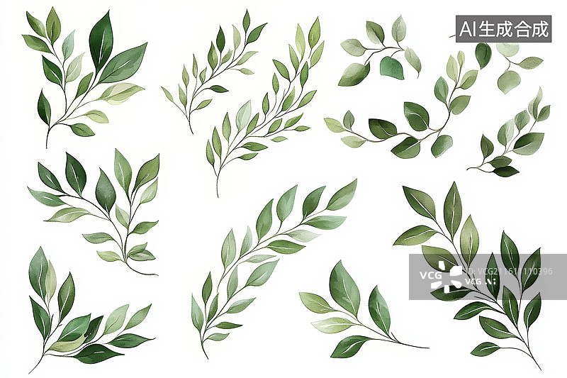 【AI数字艺术】绿叶插画图片素材