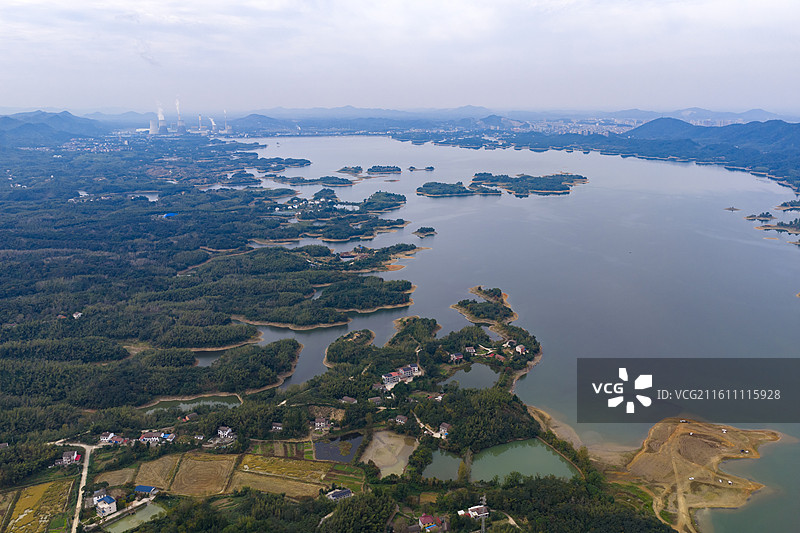 航拍湖北咸宁赤壁市陆水湖风光图片素材