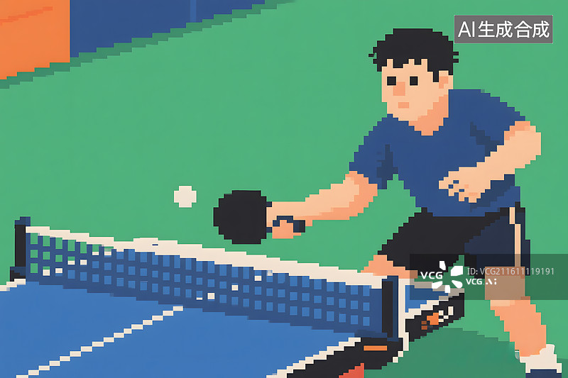 【AI数字艺术】像素风格打乒乓球的男孩图片素材
