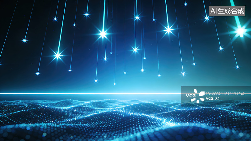 【AI数字艺术】未来感蓝色发光星空科技星光粒子波浪数字宇宙抽象背景图片素材