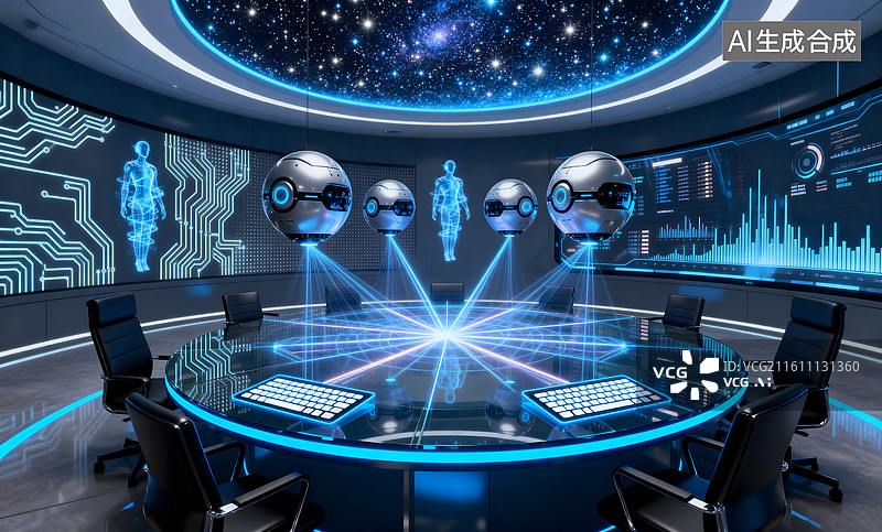 【AI数字艺术】AI全息助手 智能会议室图片素材