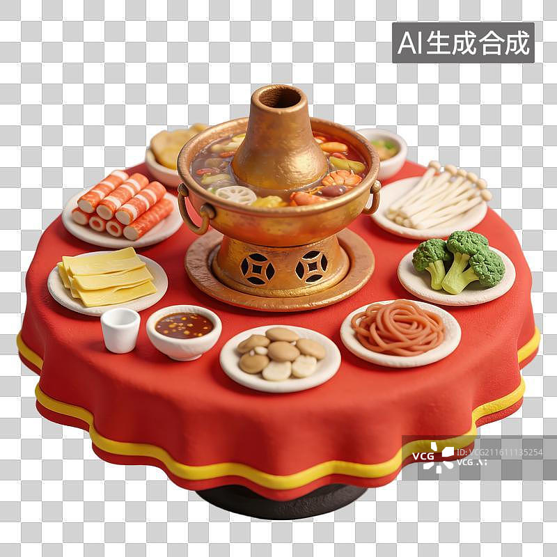 【AI数字艺术】3D立体春节过年冬天民俗涮羊肉火锅北京铜锅涮肉元素图片素材