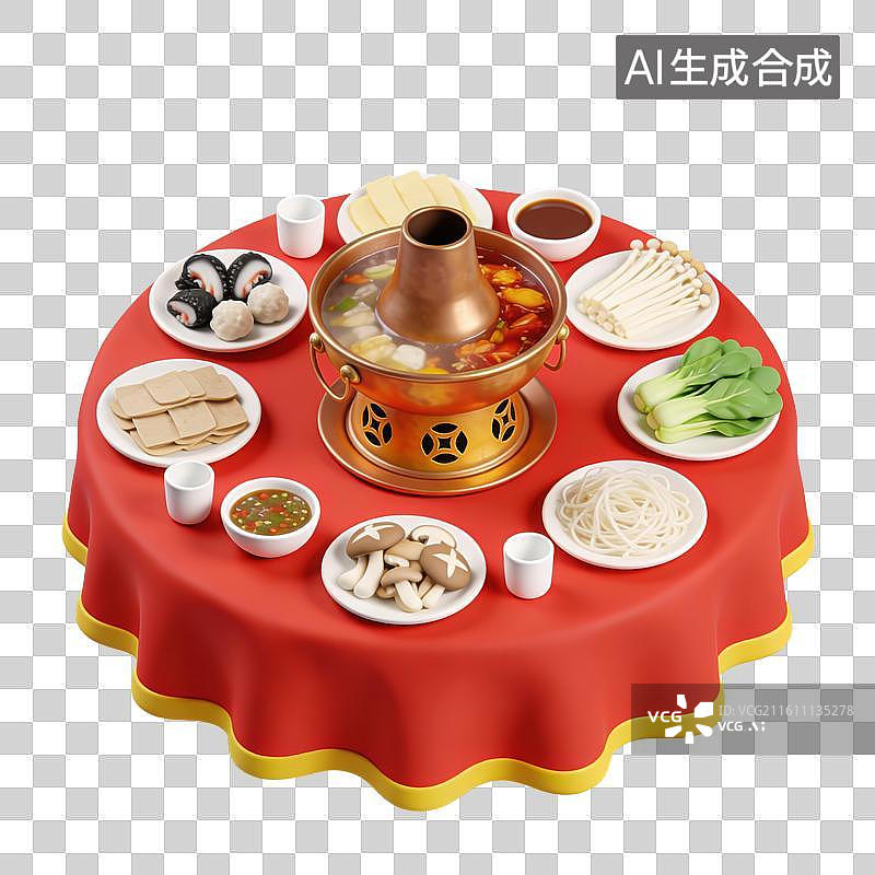 【AI数字艺术】3D立体春节过年冬天民俗涮羊肉火锅北京铜锅涮肉元素图片素材