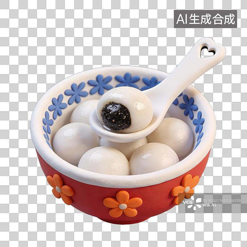 【AI数字艺术】3D立体中国风元宵节正月十五吃汤圆芝麻元宵元素图片素材