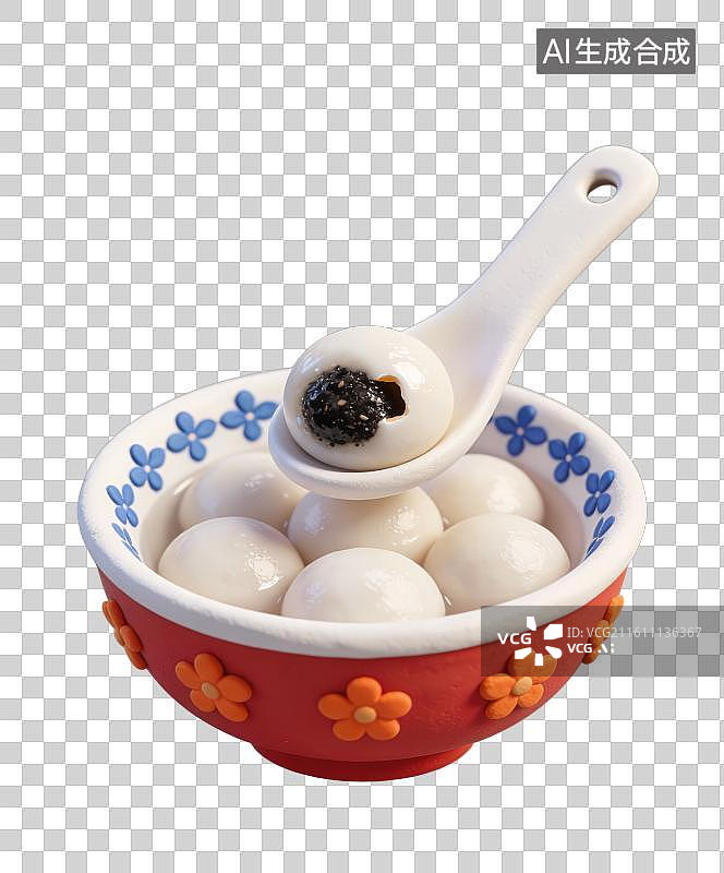 【AI数字艺术】3D立体中国风元宵节正月十五吃汤圆芝麻元宵元素图片素材
