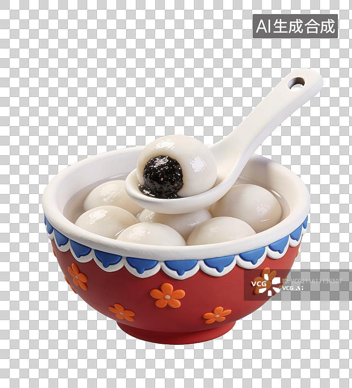 【AI数字艺术】3D立体中国风元宵节正月十五吃汤圆芝麻元宵元素图片素材