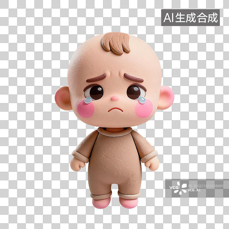 【AI数字艺术】3D粘土风格母婴亲子主题婴儿委屈哭泣流眼泪元素图片素材