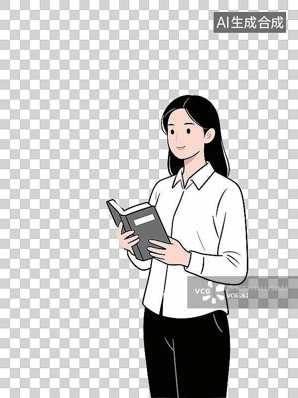 【AI数字艺术】[矢量EPS素材]职场女性阅读书籍插画图片素材