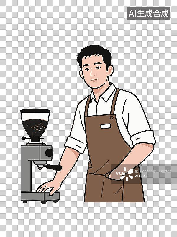 【AI数字艺术】[矢量EPS素材]咖啡师操作咖啡研磨机图片素材