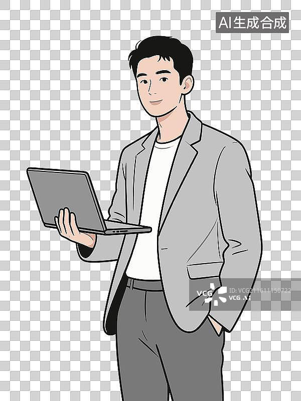 【AI数字艺术】[矢量EPS素材]手持笔记本电脑的商务男士图片素材