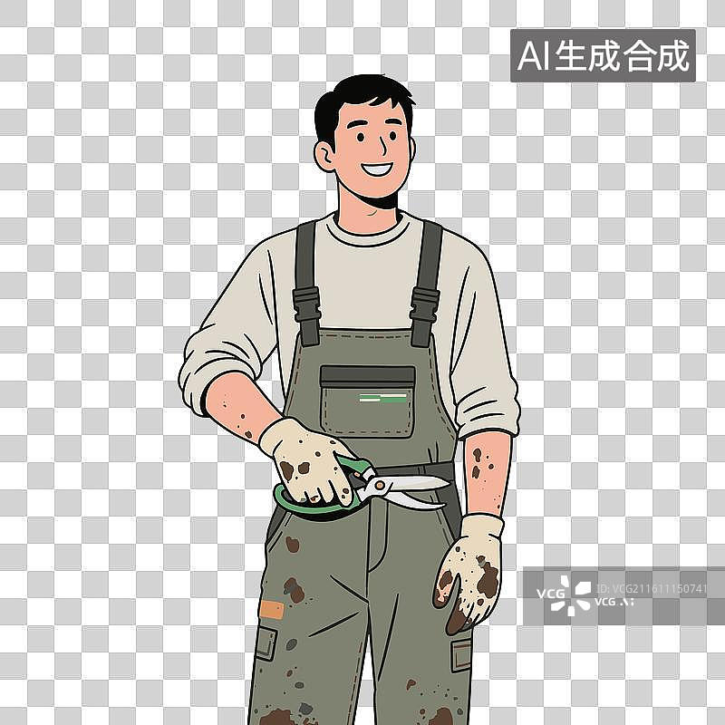 【AI数字艺术】[矢量EPS素材]微笑的园丁与园艺剪图片素材