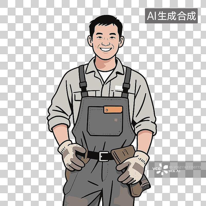 【AI数字艺术】[矢量EPS素材]微笑的工装男性工人图片素材
