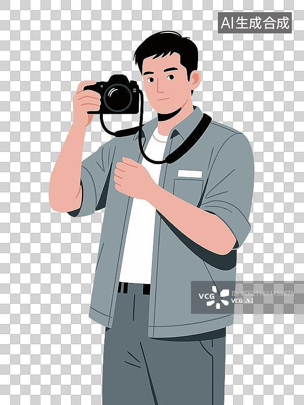【AI数字艺术】[矢量EPS素材]年轻摄影师手持专业相机图片素材