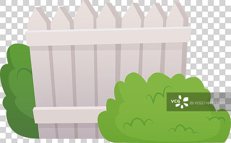 带绿色灌木丛的白色花园围栏卡通图标图片素材