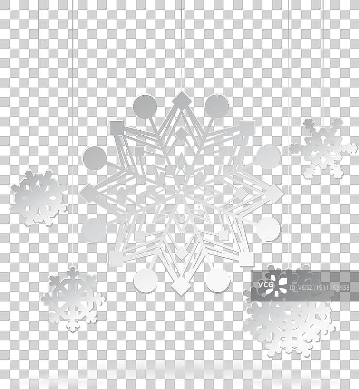悬挂的纸雪花剪影图片素材