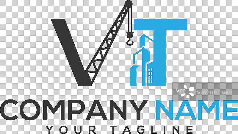 用于建筑公司标志的带有鹤的vt字母图片素材