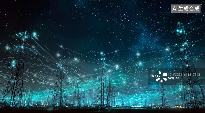 【AI数字艺术】智能电网科幻插画图片素材