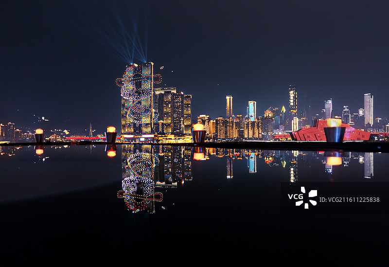 重庆地标两江汇春节无人机表演图片素材