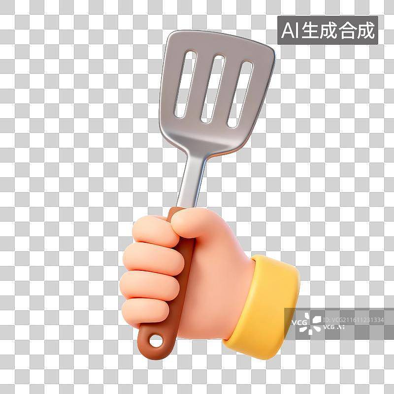 【AI数字艺术】手持金属铲子的手部特写图片素材