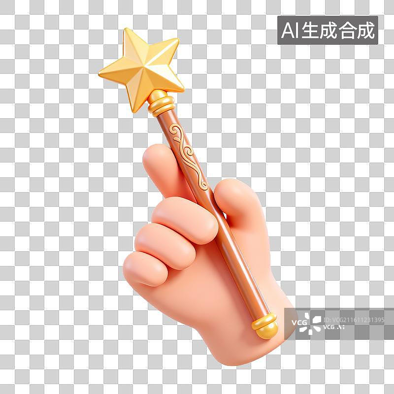 【AI数字艺术】手持金色魔法棒图片素材