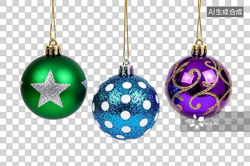 【AI数字艺术】三颗彩色圣诞装饰球悬挂展示图片素材