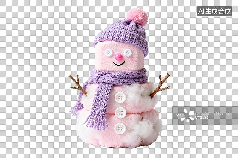 【AI数字艺术】粉色毛绒雪人戴着紫色帽子围巾图片素材