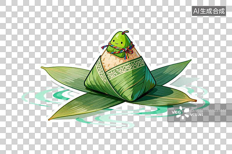 【AI数字艺术】卡通粽子配粽叶水波纹装饰图图片素材