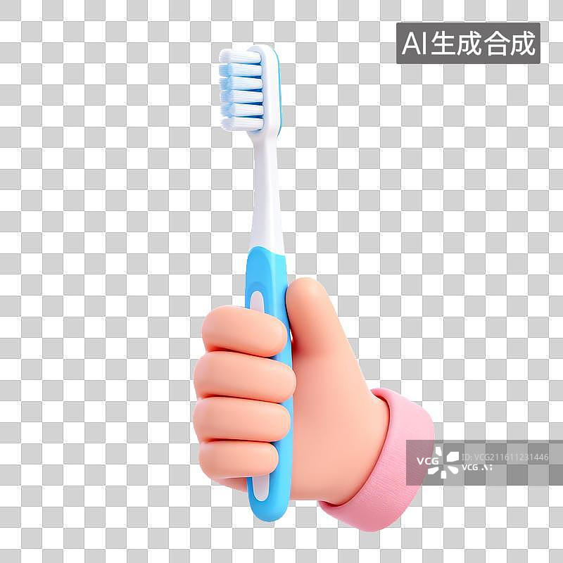 【AI数字艺术】手持蓝色牙刷的卡通手图片素材