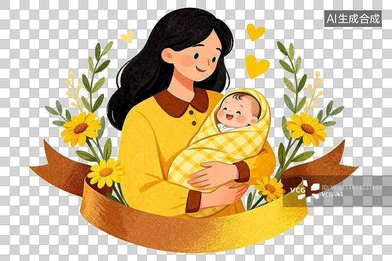 【AI数字艺术】母亲怀抱婴儿温馨插画图片素材