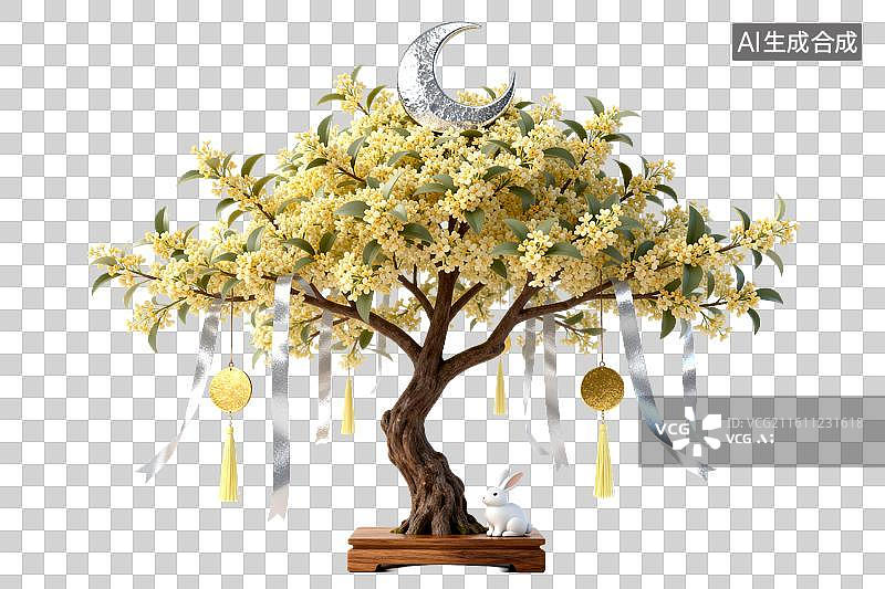 【AI数字艺术】桂花树配玉兔月亮装饰摆件图片素材