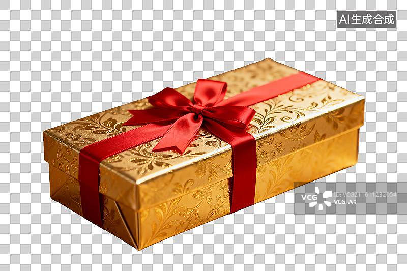 【AI数字艺术】金色礼盒配红色丝带装饰图片素材