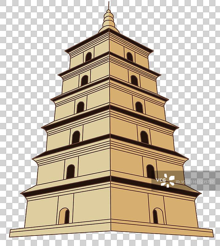 陕西西安城市大雁塔都市地标建筑旅游旅行古风古建筑宝塔插画图片素材