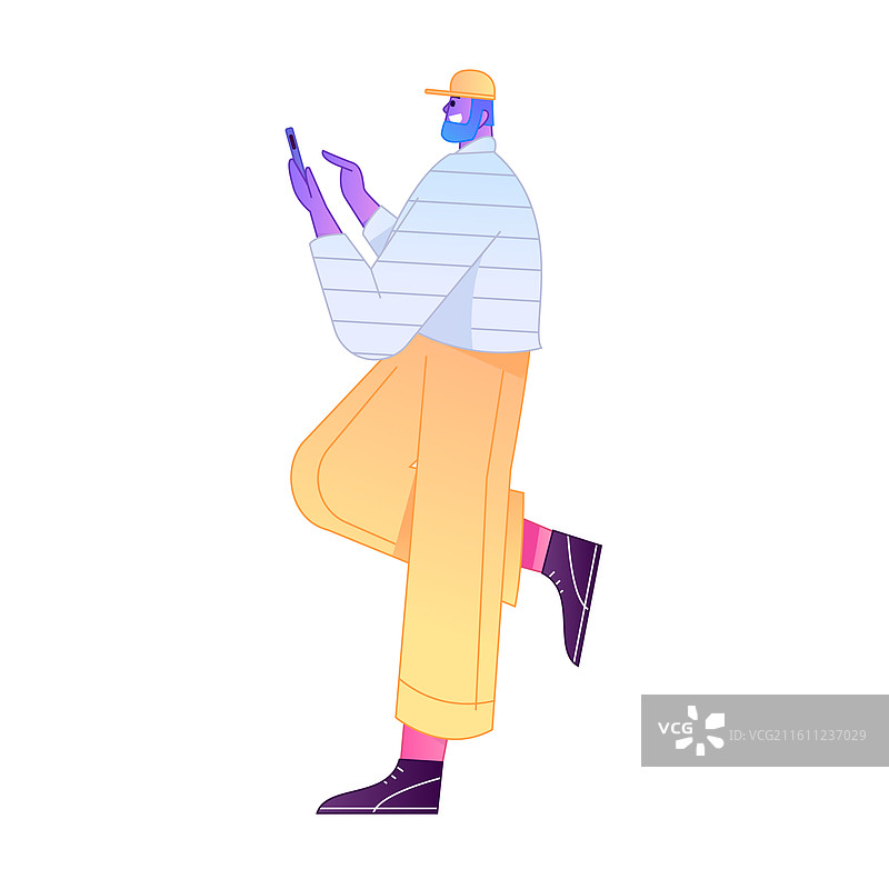 人物手拿手机进行社交互动造型矢量渐变插画图片素材