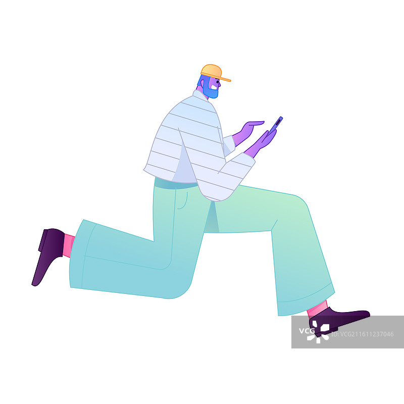 人物手拿手机进行社交互动造型矢量渐变插画图片素材