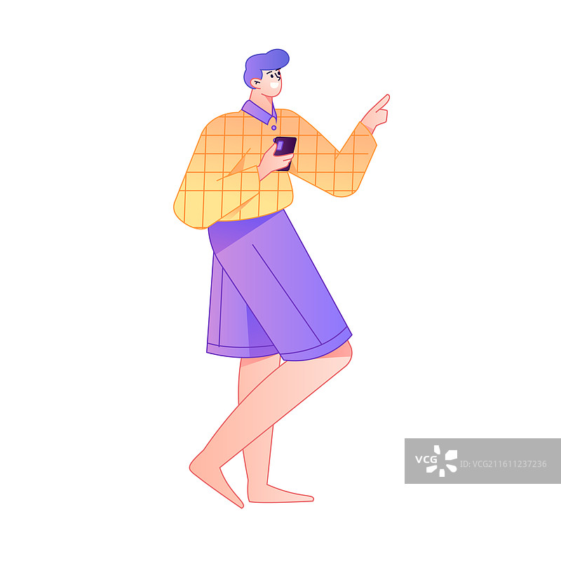 人物手拿手机进行社交互动造型矢量渐变插画图片素材