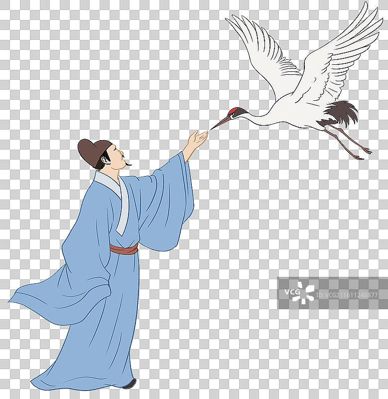 中国风新中式古风古典传统文化古装古人古代古时候神话人物国学经典唐代诗人意境仙鹤插画图片素材