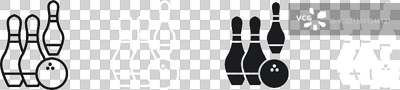 保龄球瓶和球细线图标集图片素材