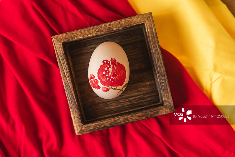 木盒里摆放的画着吉祥图案的鸡蛋图片素材