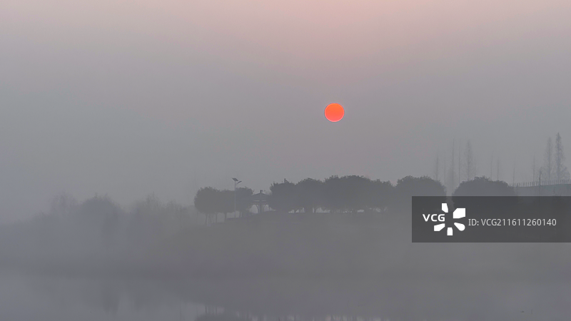 湖北沙洋明月湖公园日出风景图图片素材