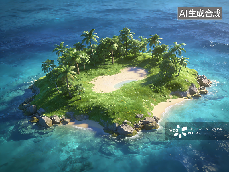 【AI数字艺术】热带小岛俯瞰图图片素材