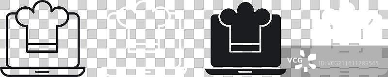 在线烹饪节目细线图标集图片素材