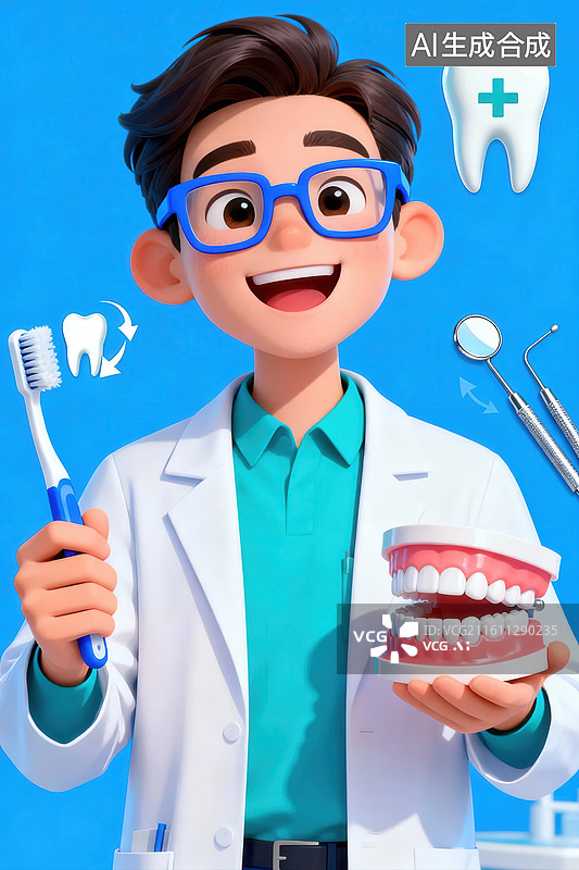 【AI数字艺术】牙医展示牙齿模型和牙刷图片素材