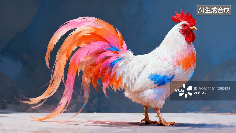 【AI数字艺术】色彩斑斓的公鸡站立姿态图片素材